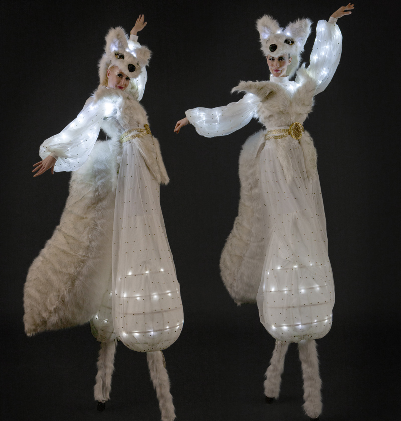 ARCTIC FOX STILTS - LED PERFORMERS TO HIRE UK